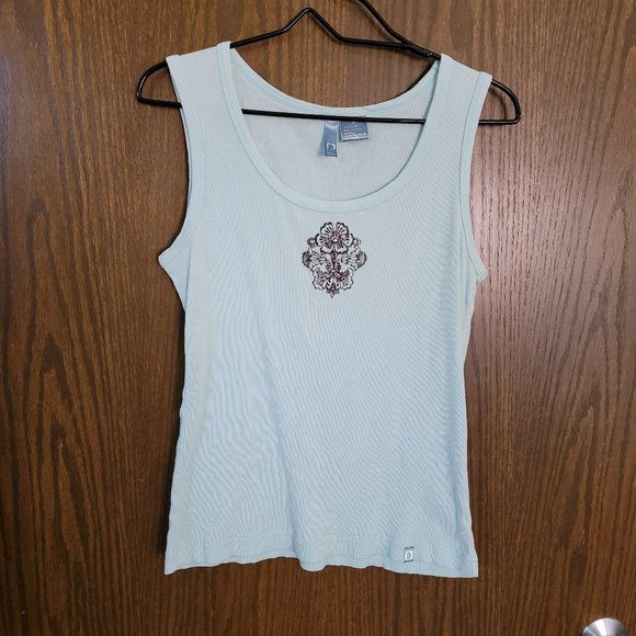 Hibiscus Mint Green Embellished  Fuda Tank Top Size Medium 100% Cotton - Picture 1 of 9